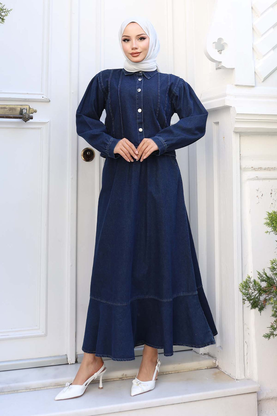 BNG Women Buttoned Jacket Skirt Denim Suit Navy 2105 - Reutlingen