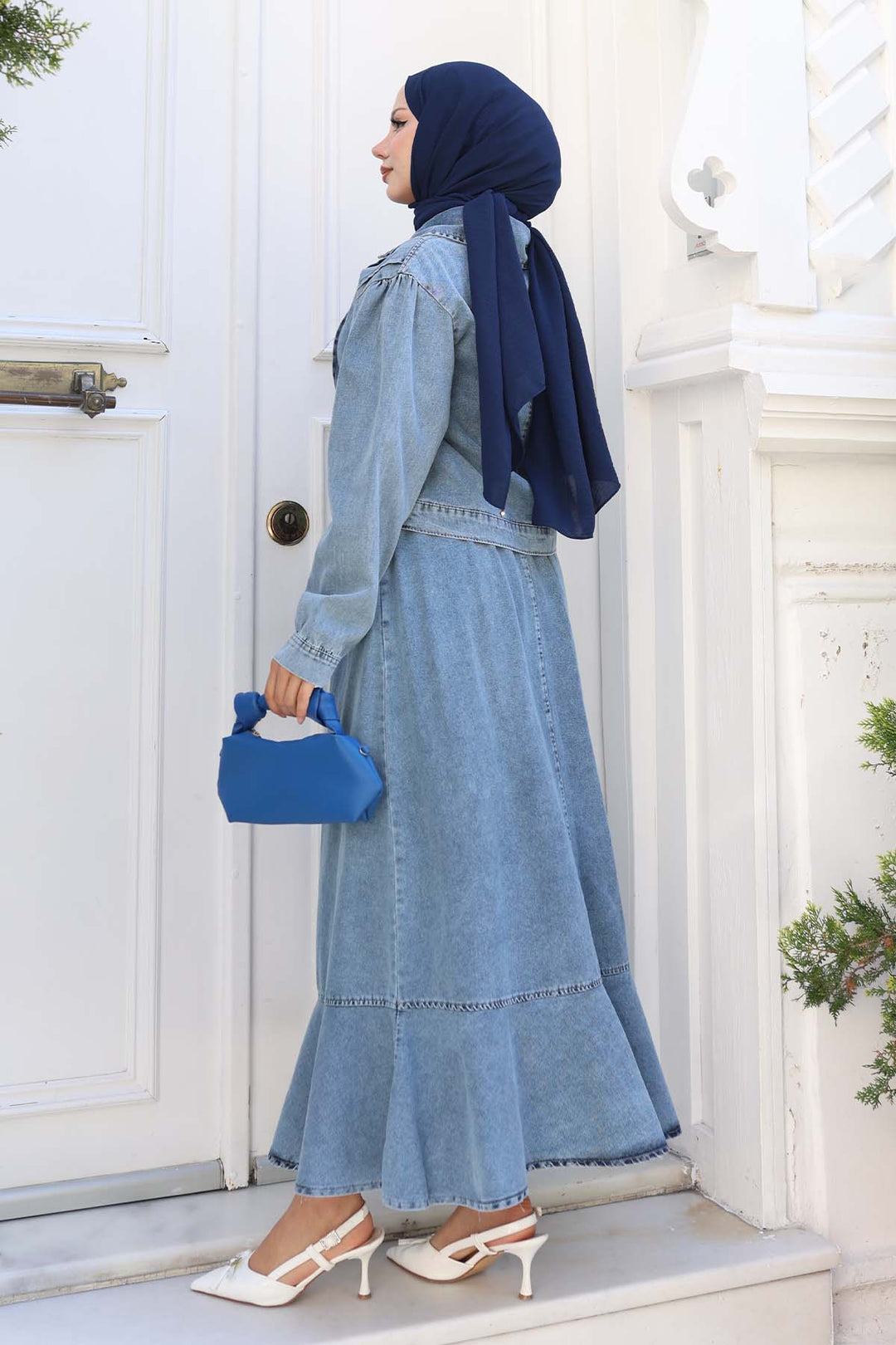 BNG Women Düğmeli Ceketli Etekli Kot Takım Mavi 2105 - Union City