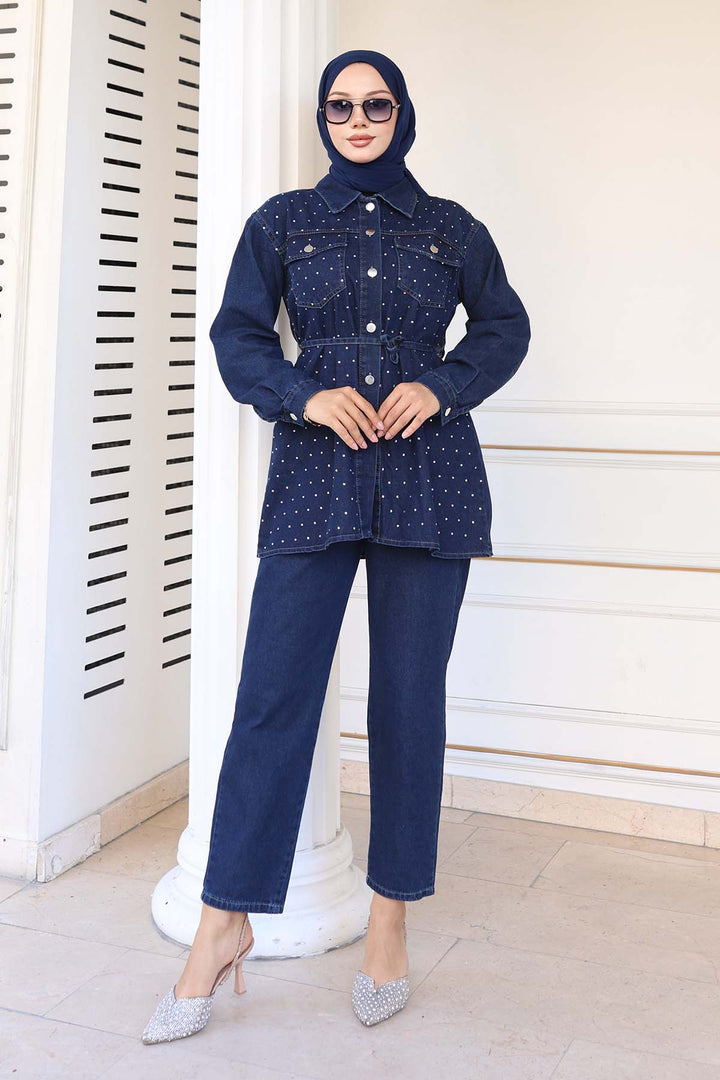 BNG Women Taş Detaylı Bağlamalı Takım Lacivert 373 - Simferopol