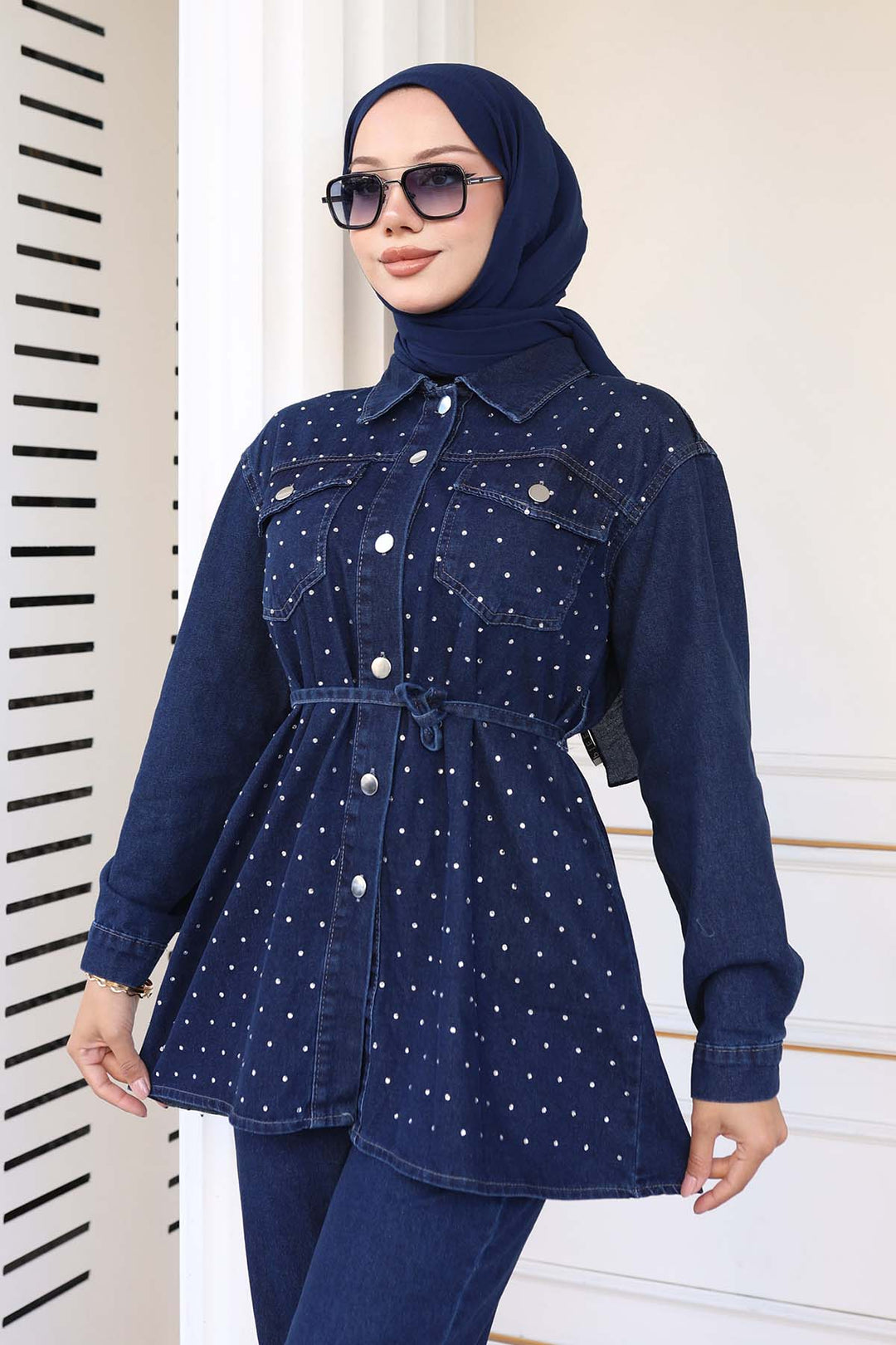 BNG Women Taş Detaylı Bağlamalı Takım Lacivert 373 - Simferopol