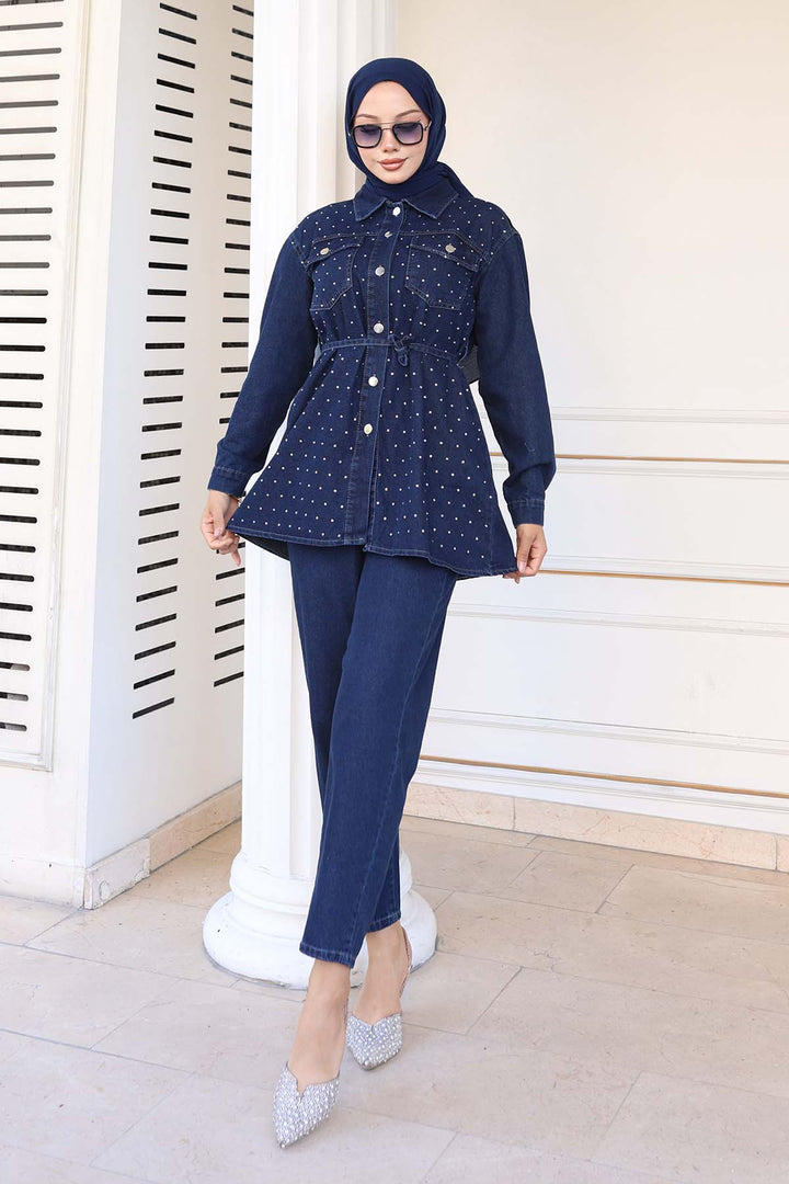 BNG Women Taş Detaylı Bağlamalı Takım Lacivert 373 - Simferopol