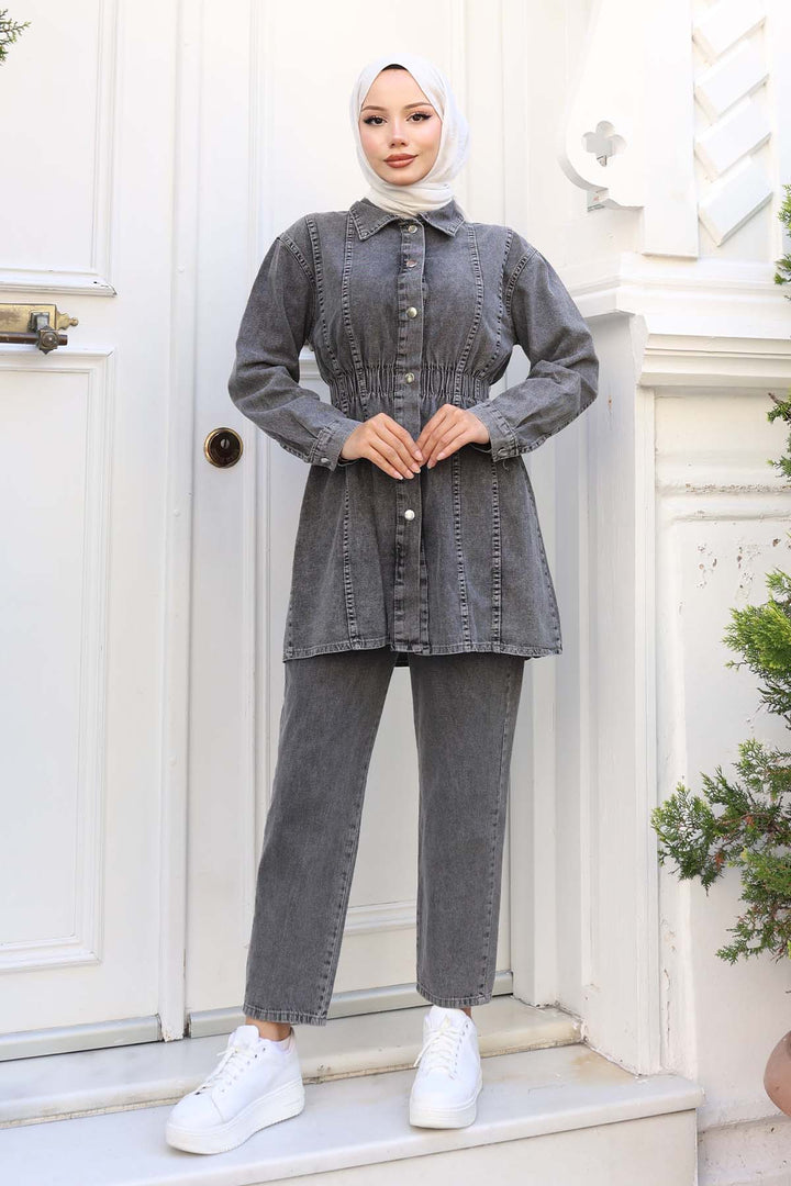 BNG Women Waist Pleated Denim Suit Gray 4079 - Nashville