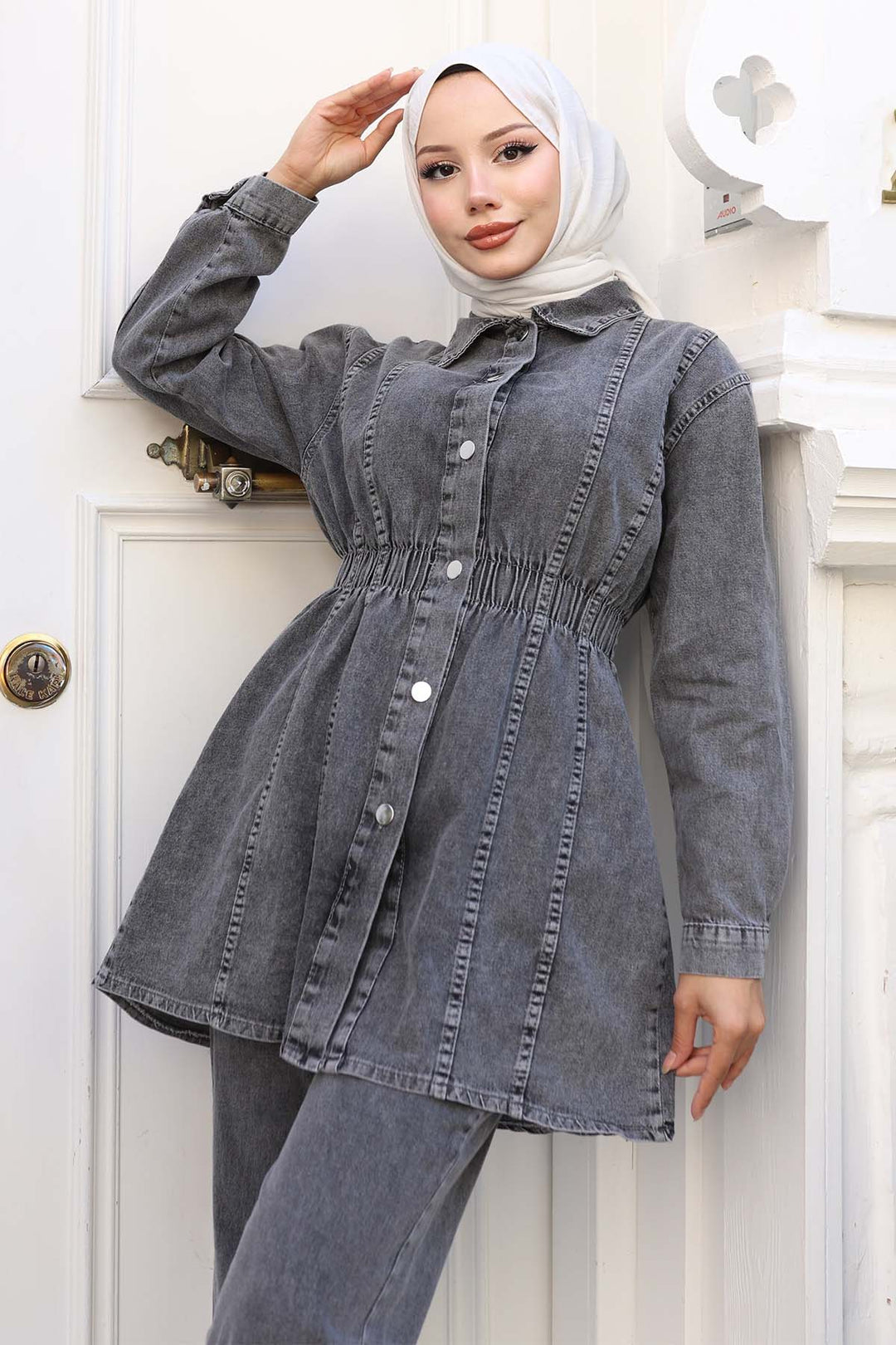 BNG Women Waist Pleated Denim Suit Gray 4079 - Nashville