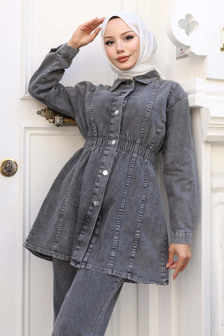 BNG Women Waist Pleated Denim Suit Gray 4079 - Nashville