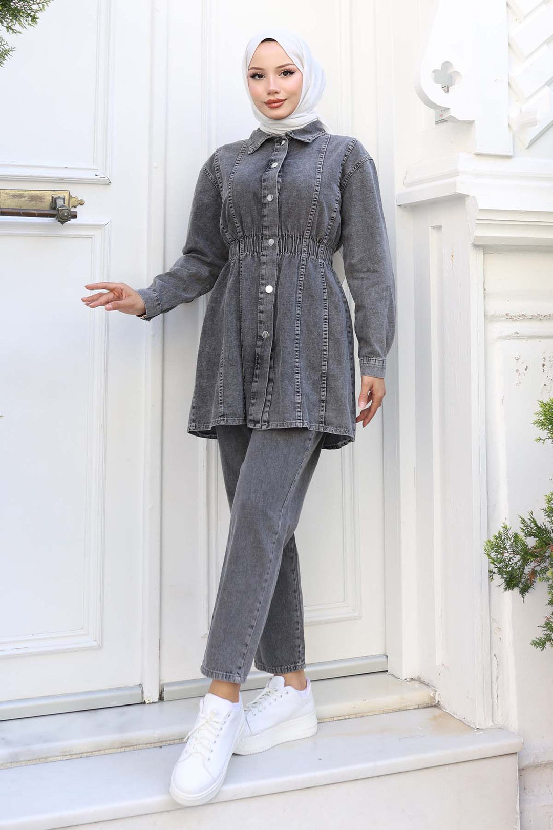 BNG Women Waist Pleated Denim Suit Gray 4079 - Nashville
