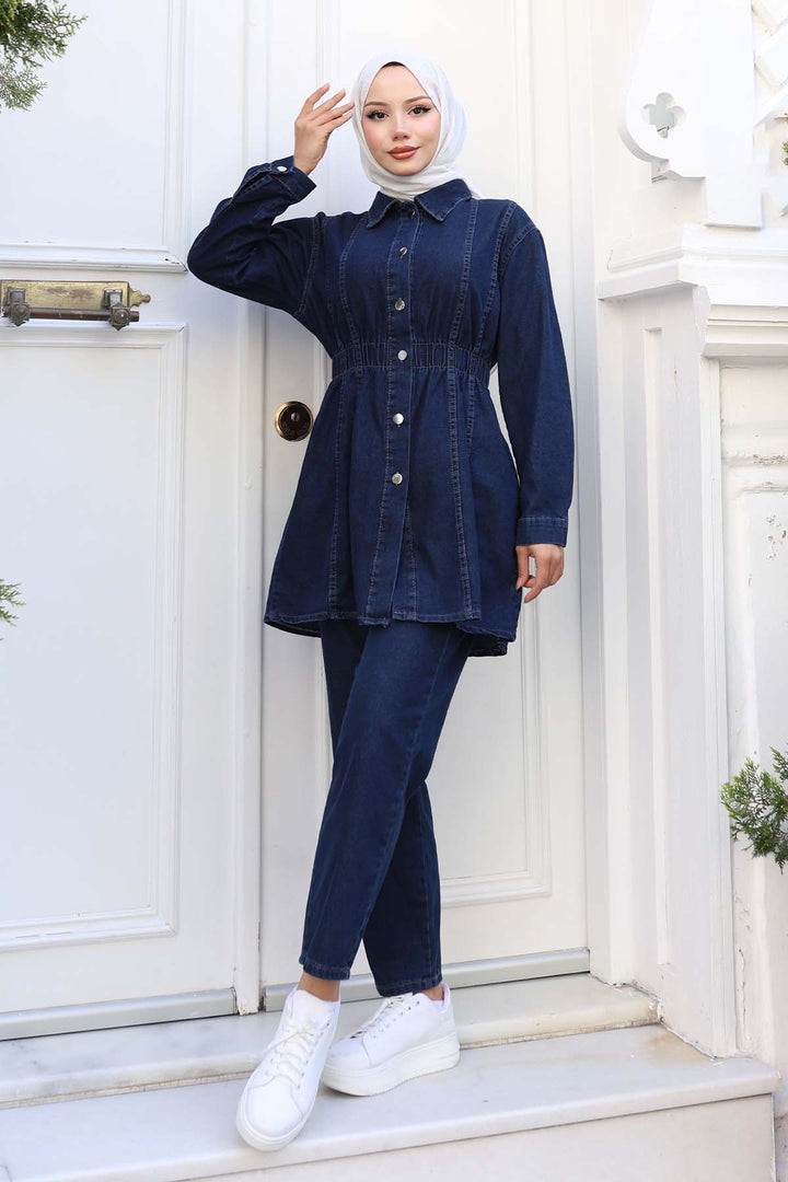 BNG Women Waist Pleated Denim Suit Navy 4079 - High Wycombe