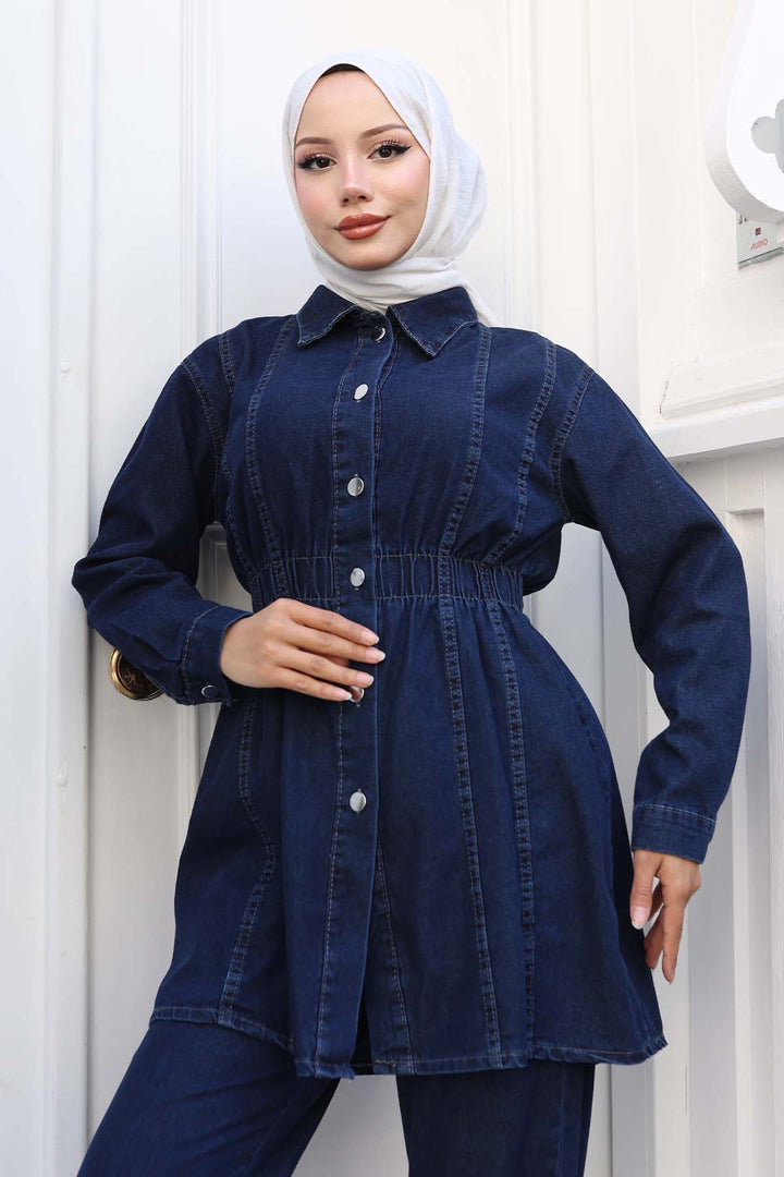 BNG Women Waist Pleated Denim Suit Navy 4079 - High Wycombe