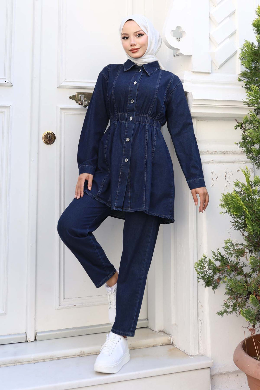 BNG Women Waist Pleated Denim Suit Navy 4079 - High Wycombe