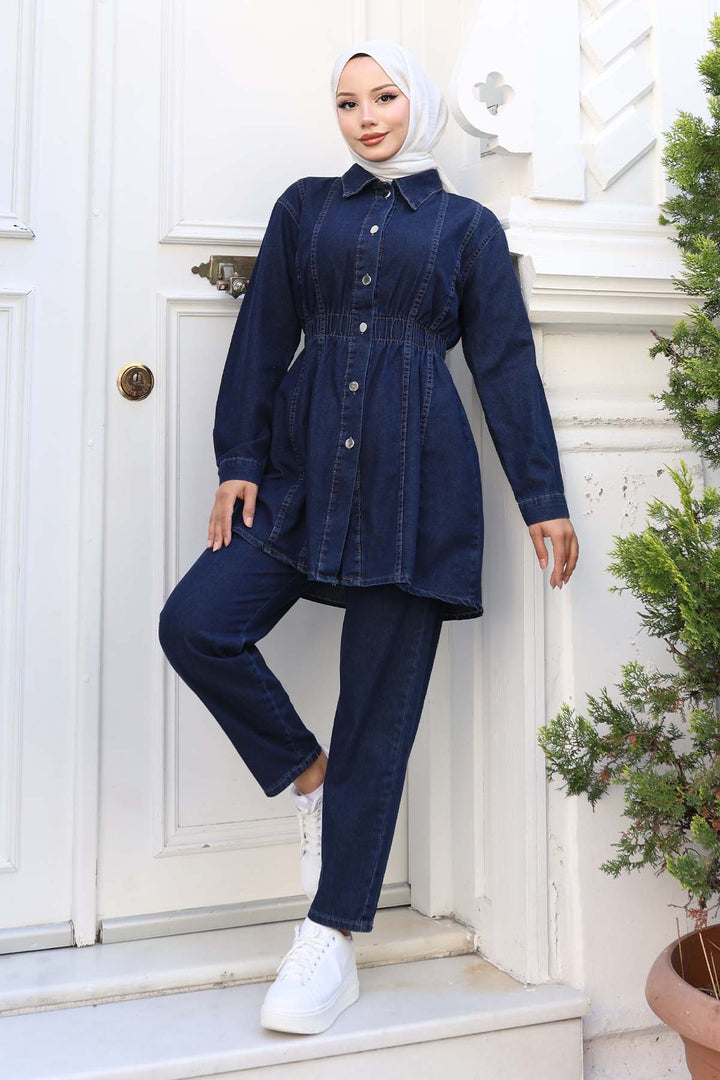 BNG Women Waist Pleated Denim Suit Navy 4079 - High Wycombe