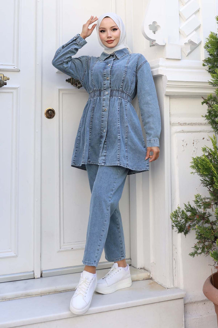 BNG Women Waist Pleated Denim Suit Blue 4079 - Bury Saint Edmunds