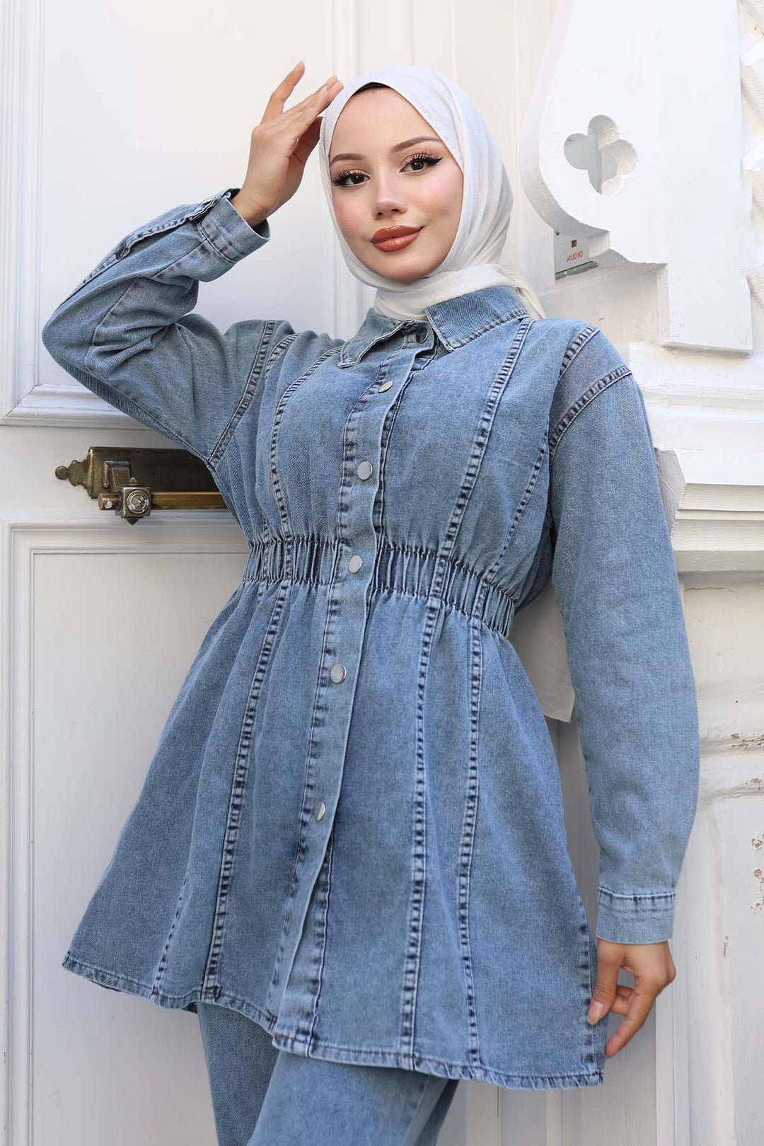 BNG Women Waist Pleated Denim Suit Blue 4079 - Bury Saint Edmunds