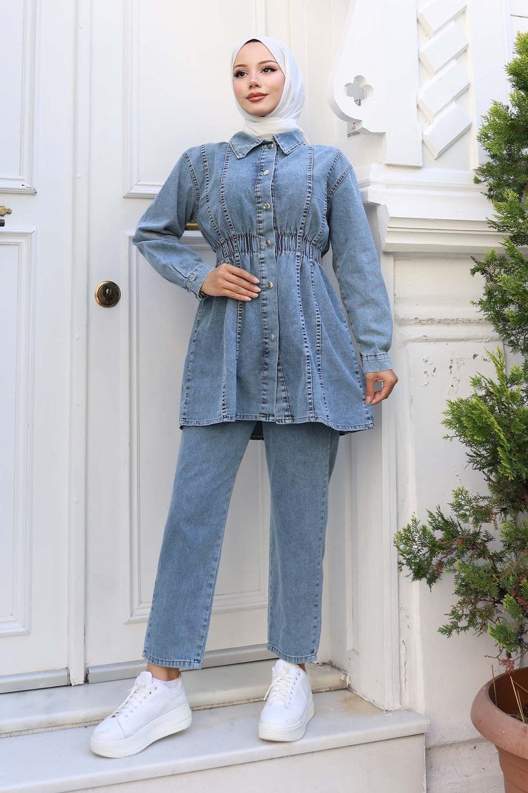 BNG Women Waist Pleated Denim Suit Blue 4079 - Bury Saint Edmunds