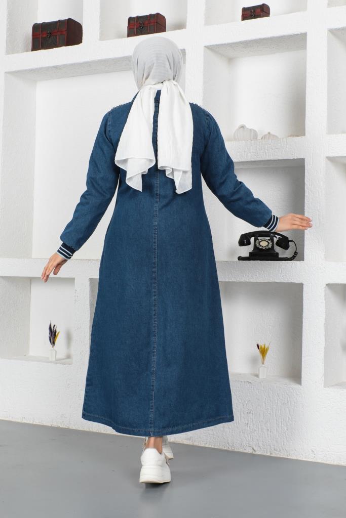 BNG Women Pearl Detailed Long Denim Coat Navy - Clermont