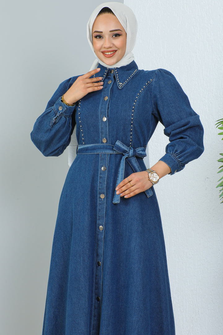 BNG Women Navy Blue Hijab Denim Dress - Clermont