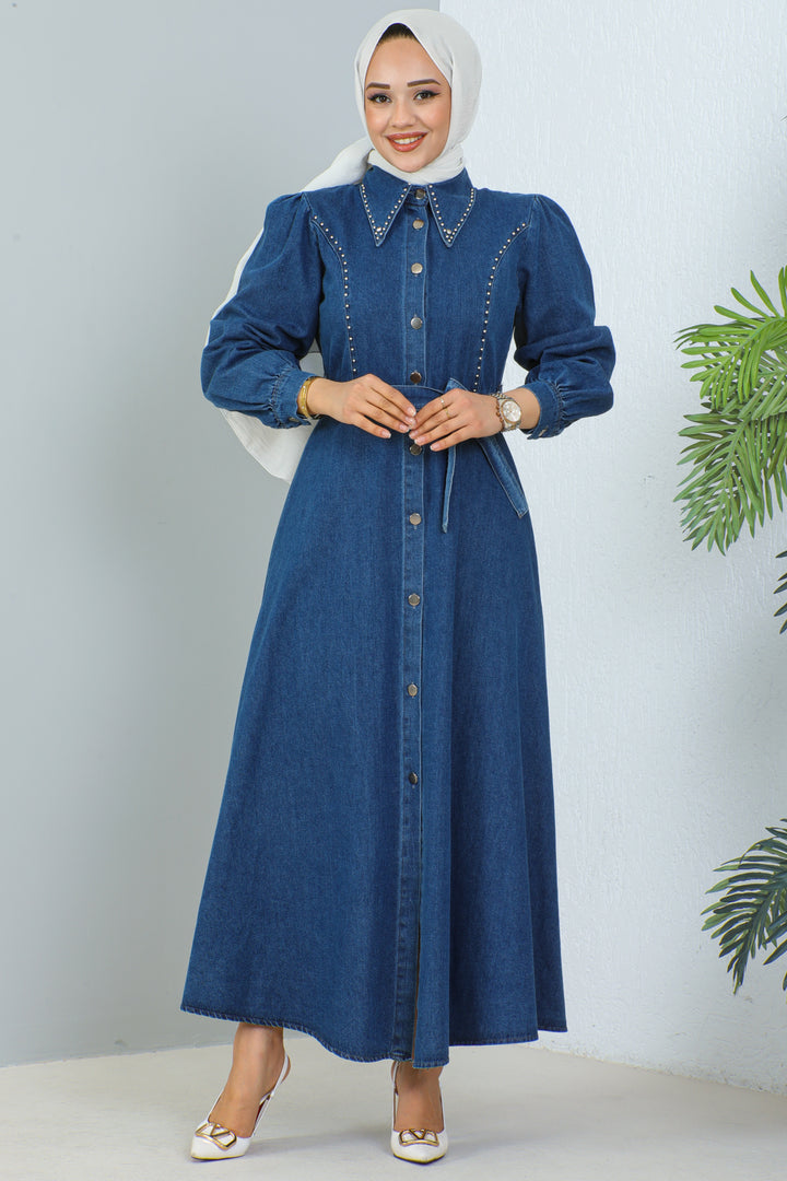 BNG Women Navy Blue Hijab Denim Dress - Clermont