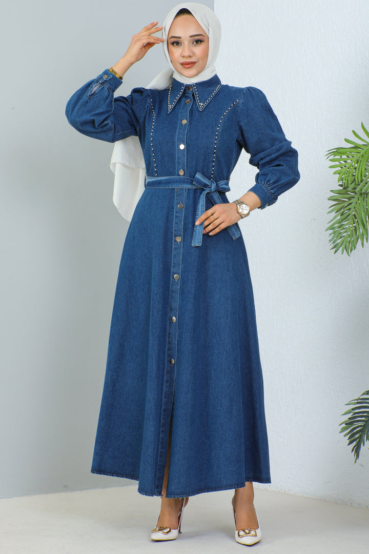 BNG Women Navy Blue Hijab Denim Dress - Clermont