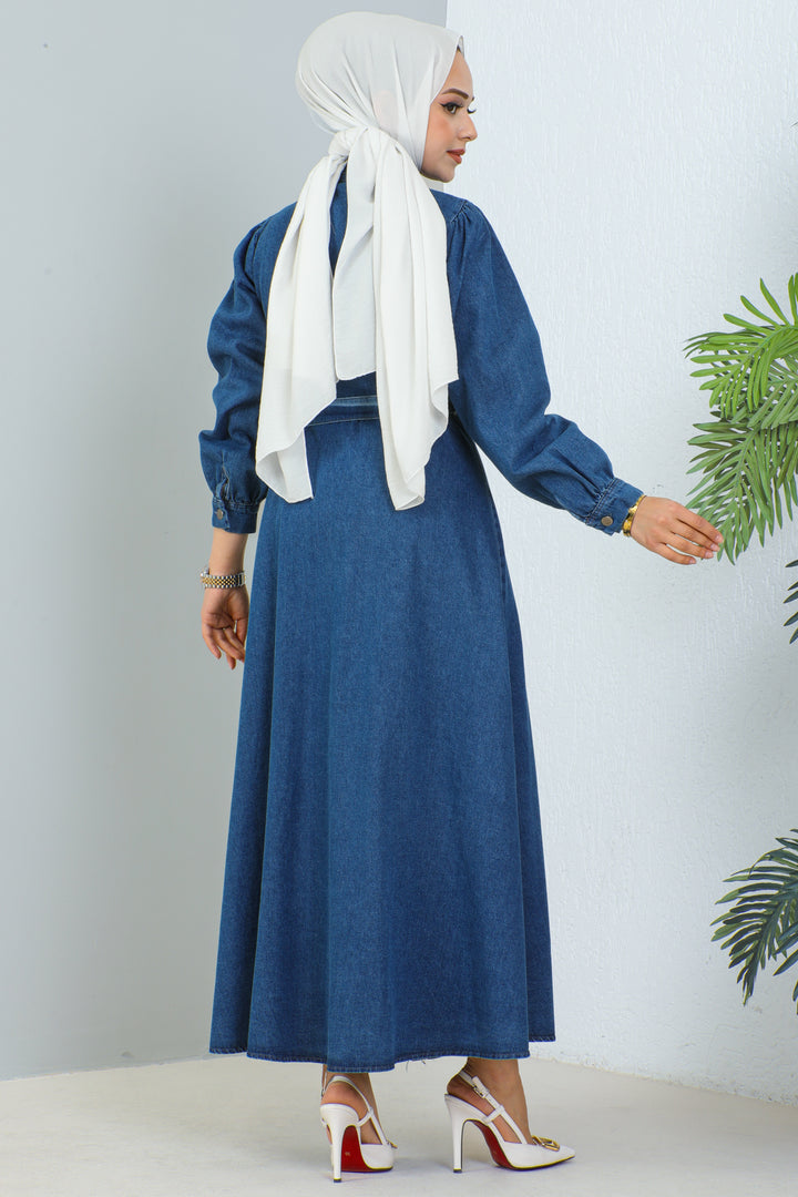 BNG Women Navy Blue Hijab Denim Dress - Clermont