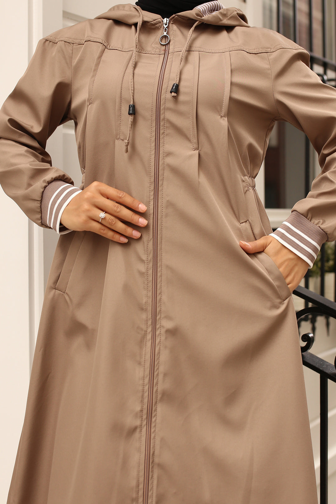 BNG Women Seasonal Hooded Trench Coat Beige - Palm Beach Gardens