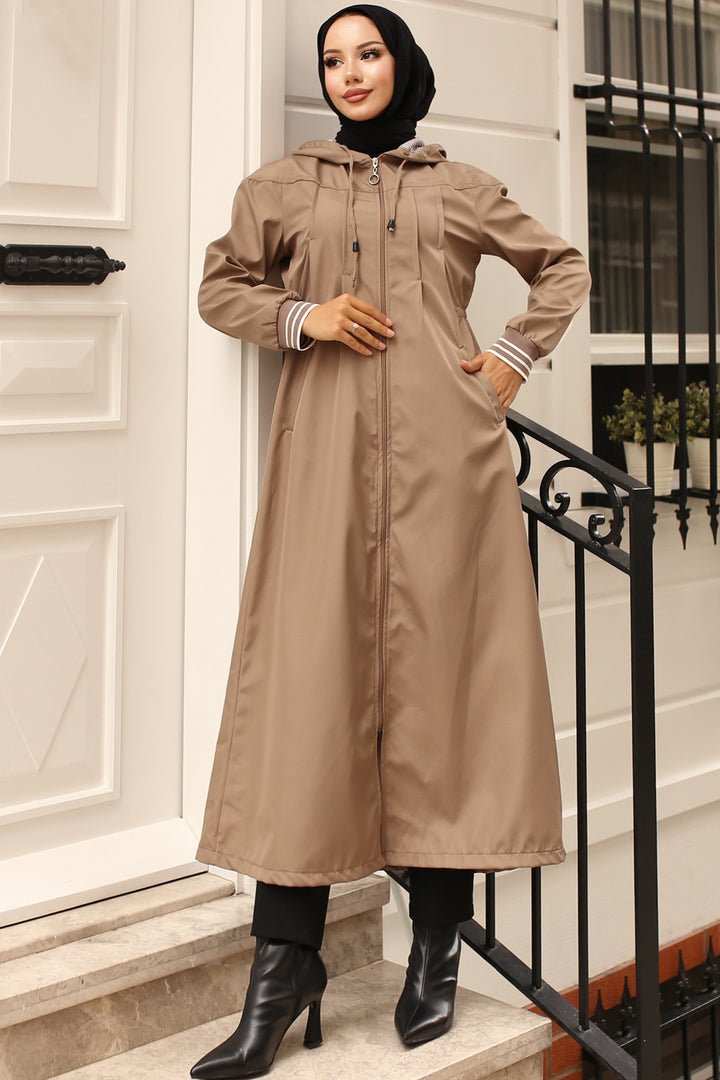BNG Women Seasonal Hooded Trench Coat Beige - Palm Beach Gardens