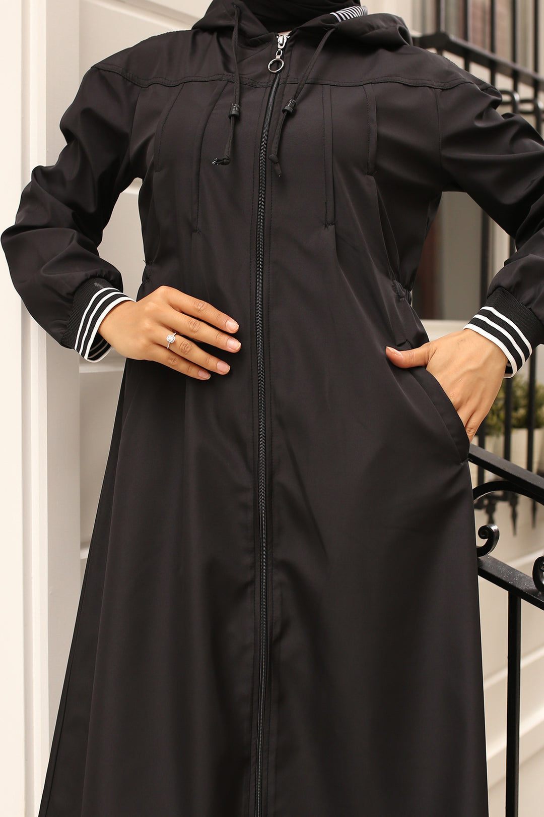 BNG Women Seasonal Hooded Trench Coat Black - Erlangen