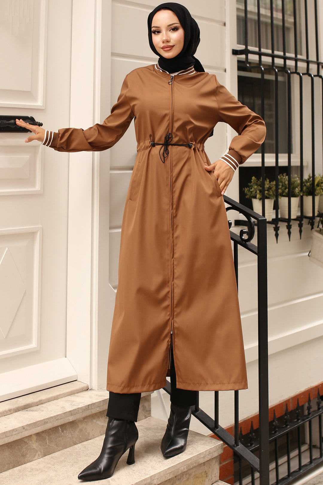 BNG Women Seasonal Elastic Waist Trench Coat Tabacco - Vannes
