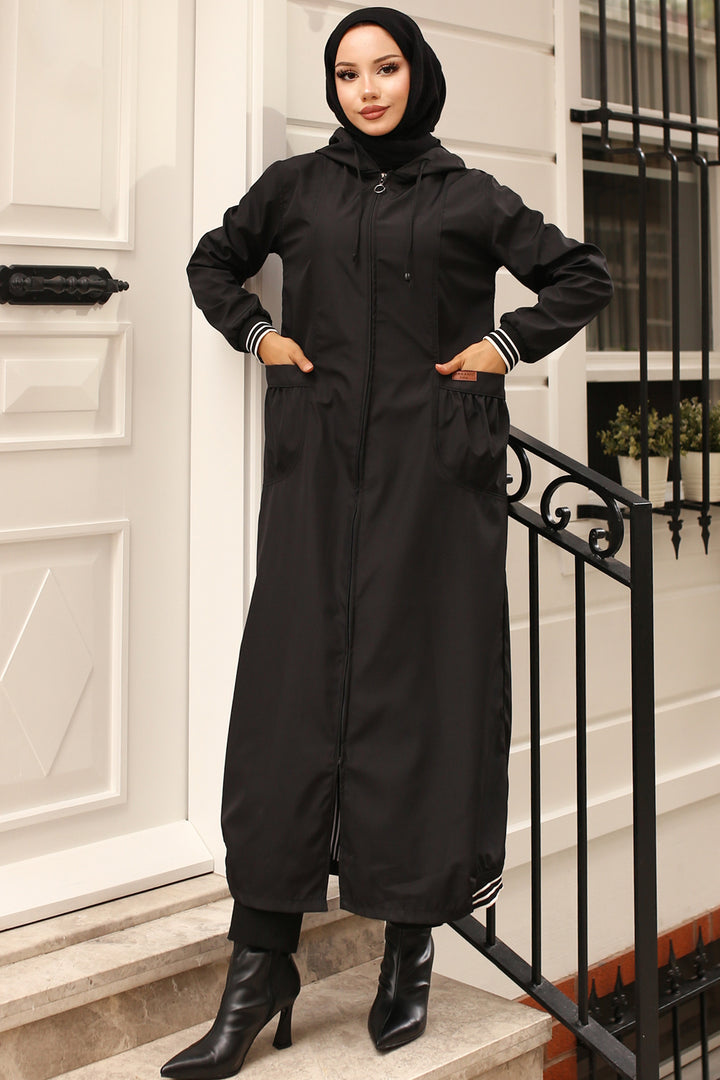 BNG Women  Mobile Detailed Seasonal Trench Coat Black - Gifhorn