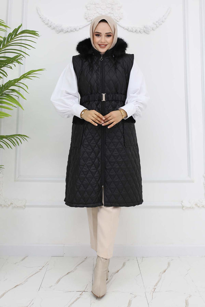 BNG Women Belted Hooded Quilted Puffer Vest Black 1903 - Salzgitter