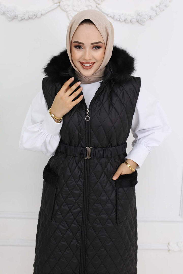 BNG Women Belted Hooded Quilted Puffer Vest Black 1903 - Salzgitter