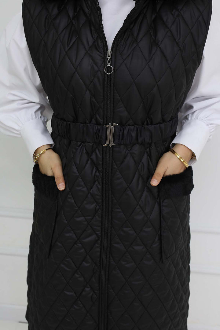 BNG Women Belted Hooded Quilted Puffer Vest Black 1903 - Salzgitter