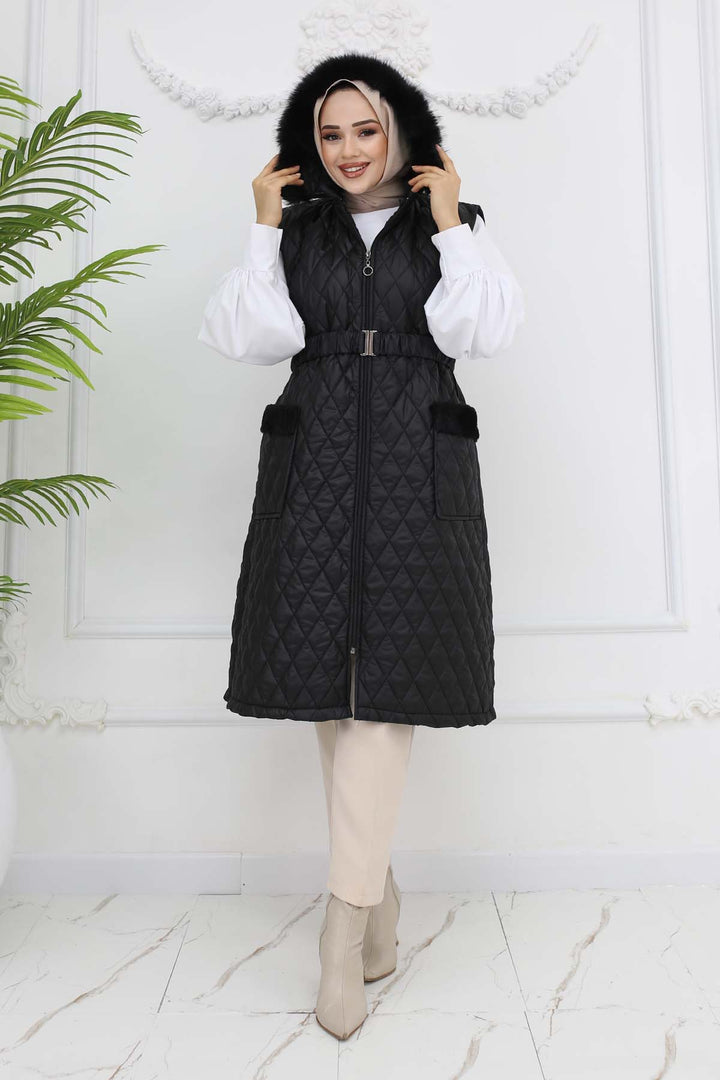 BNG Women Belted Hooded Quilted Puffer Vest Black 1903 - Salzgitter