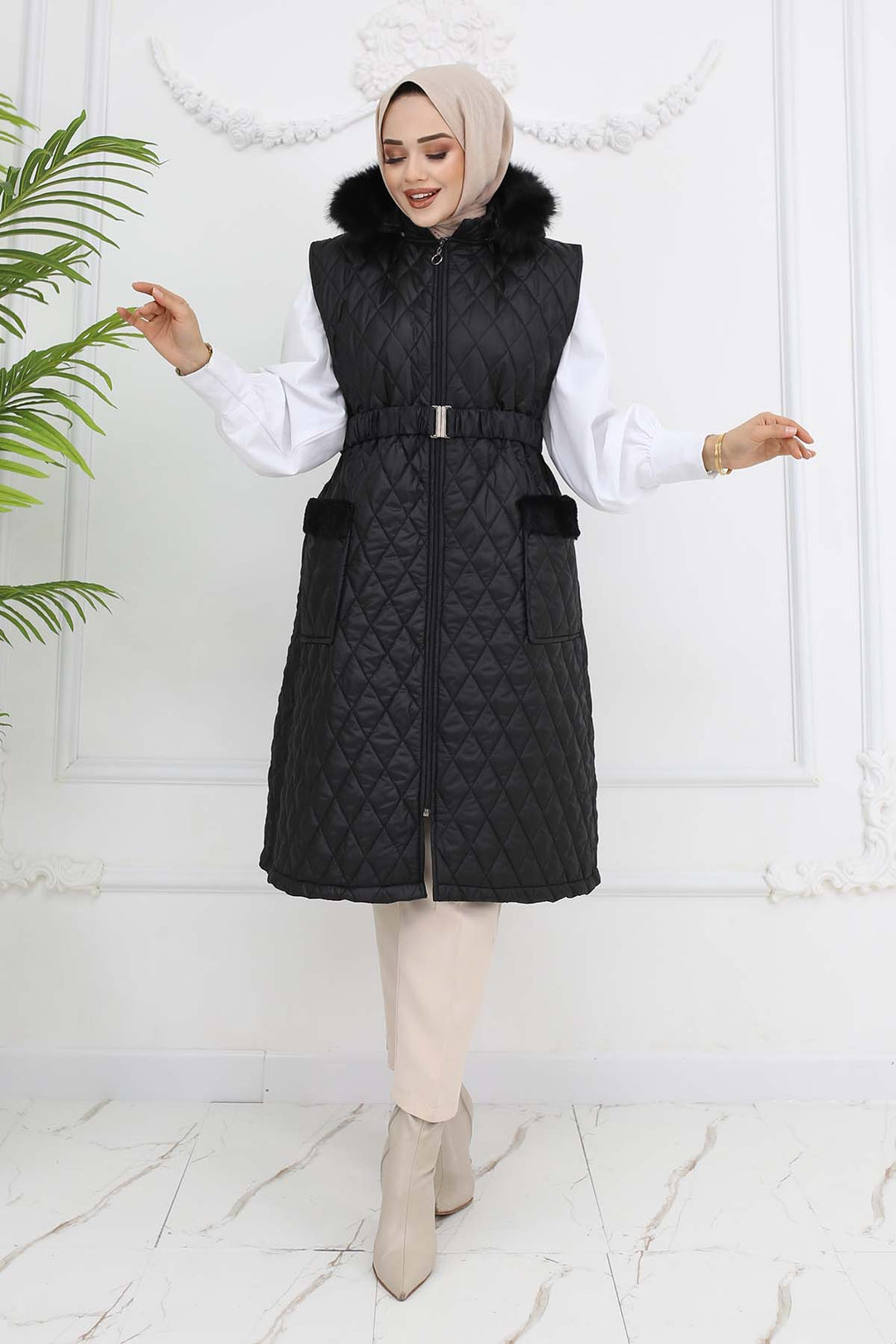 BNG Women Belted Hooded Quilted Puffer Vest Black 1903 - Salzgitter