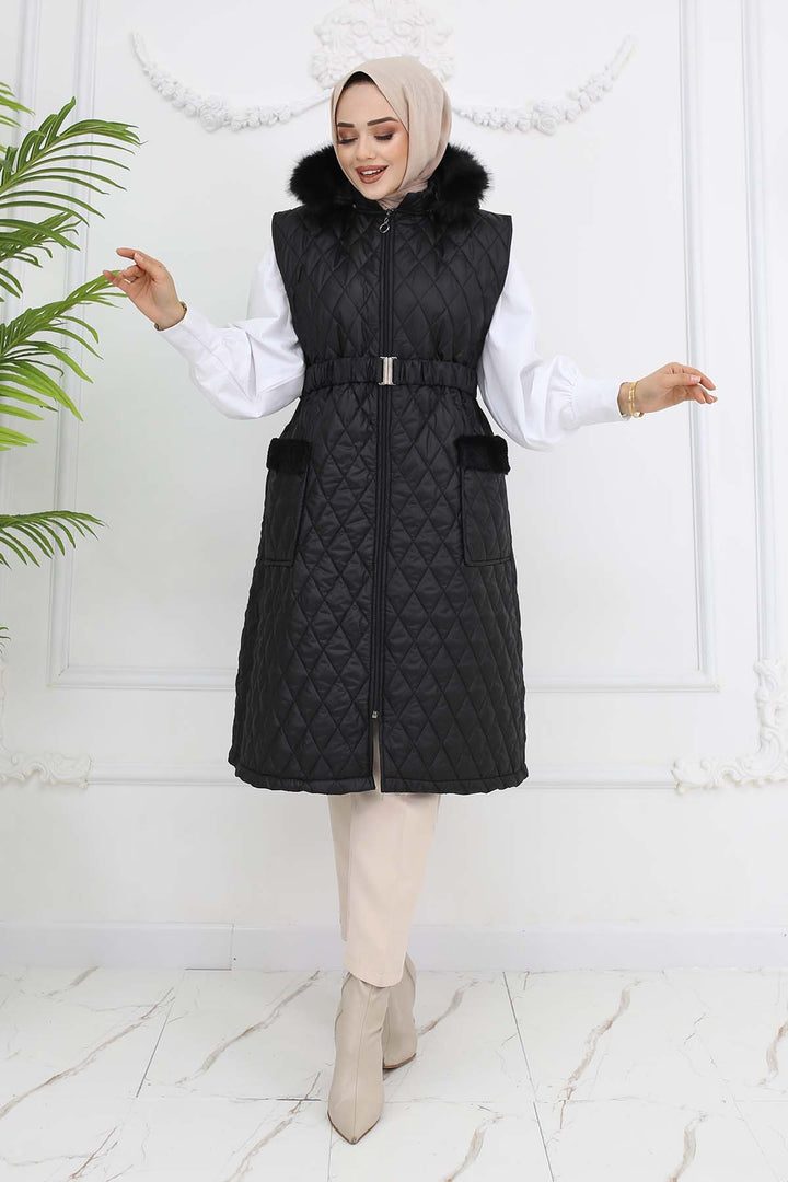 BNG Women Belted Hooded Quilted Puffer Vest Black 1903 - Salzgitter