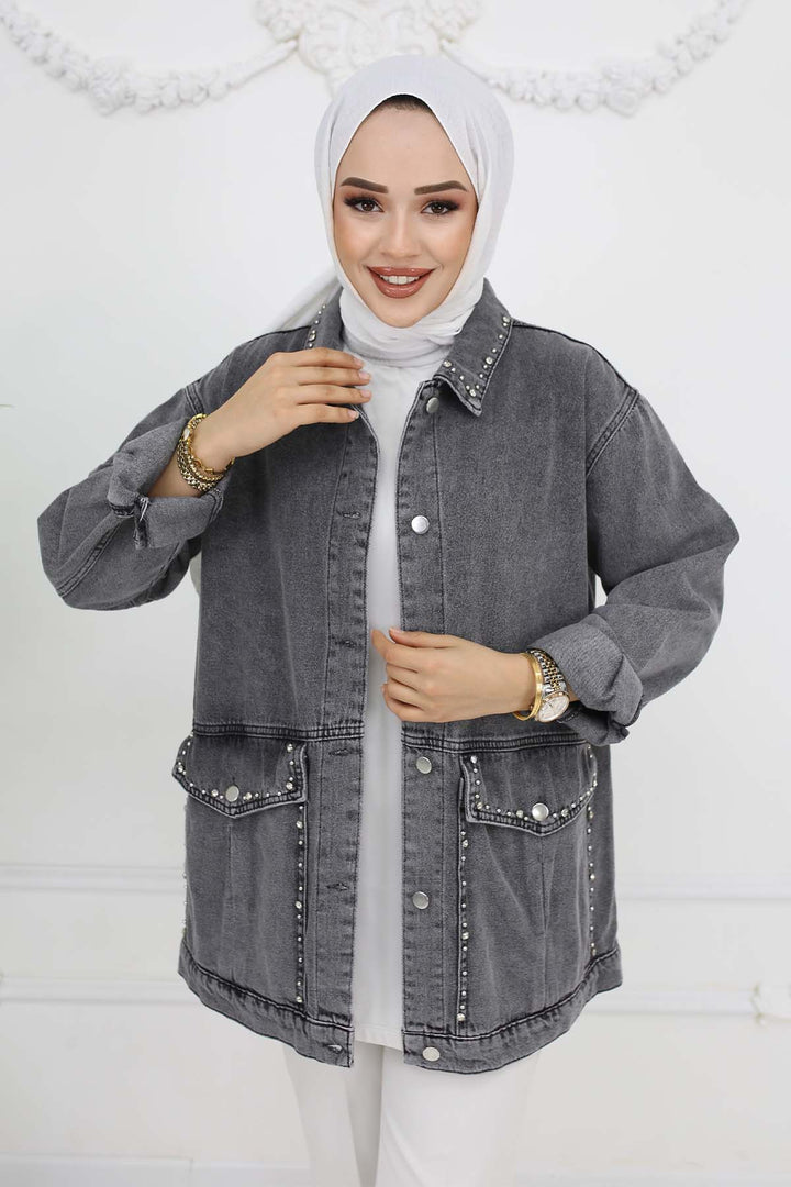 BNG Women Stone Washed Pocket Denim Jacket Gray 7902 - Towson