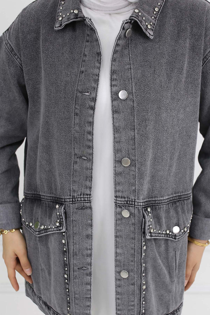 BNG Women Stone Washed Pocket Denim Jacket Gray 7902 - Towson