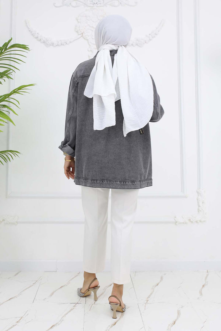 BNG Women Stone Washed Pocket Denim Jacket Gray 7902 - Towson