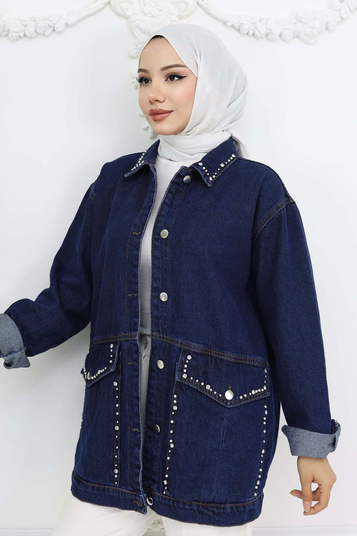 BNG Women Stone-embellished Pocket Denim Jacket Navy 7902 - Compiègne