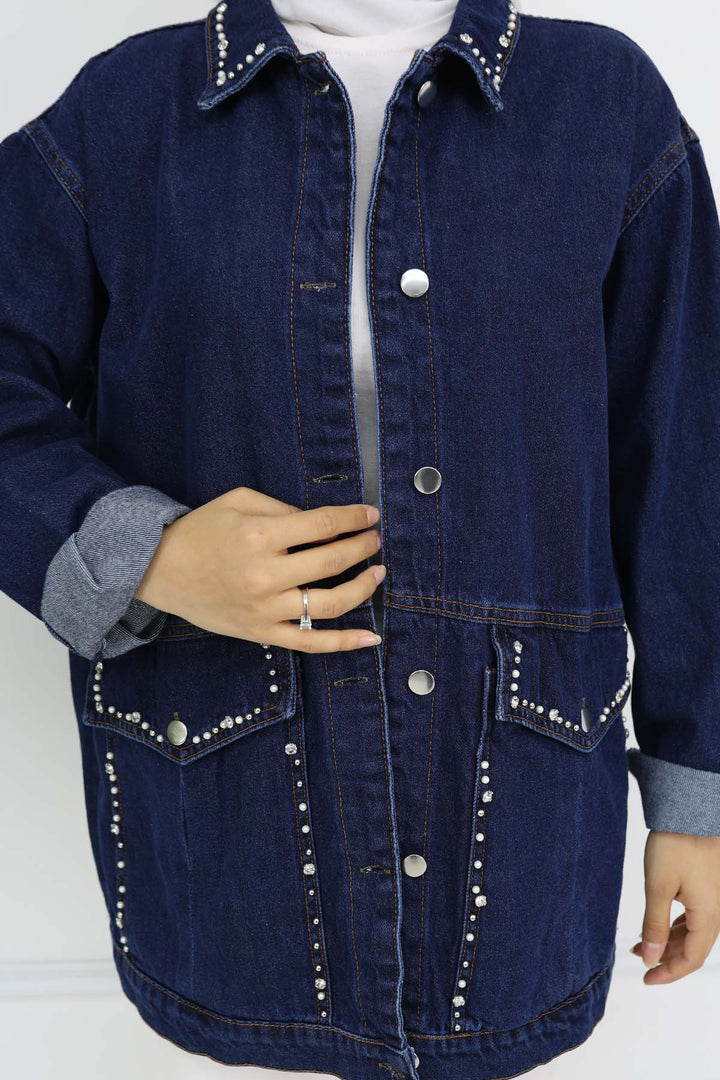 BNG Women Stone-embellished Pocket Denim Jacket Navy 7902 - Compiègne