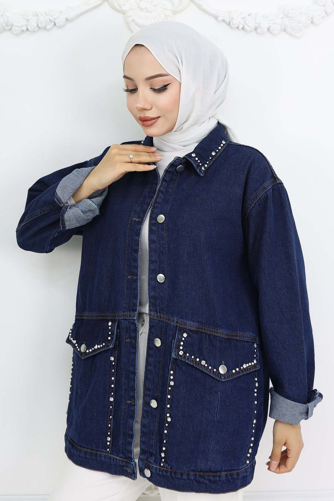 BNG Women Stone-embellished Pocket Denim Jacket Navy 7902 - Compiègne