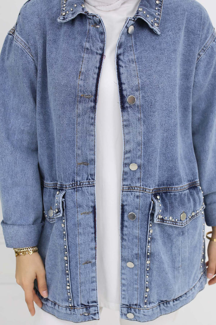 BNG Women Stone-embellished Pocket Denim Jacket Blue 7902 - Görlitz