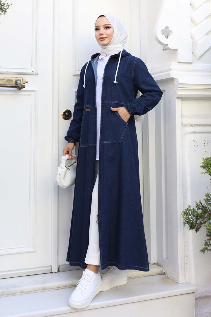 BNG Women Kapüşonlu Kot Kap Lacivert 1101 - Longueuil