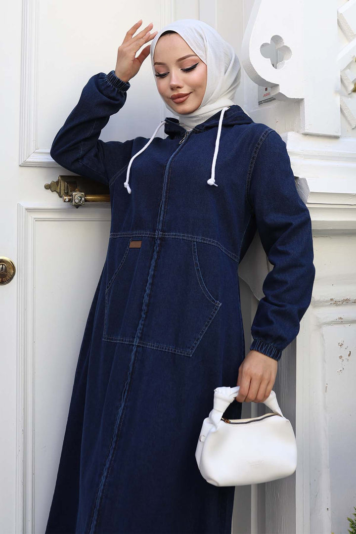 BNG Women Kapüşonlu Kot Kap Lacivert 1101 - Longueuil