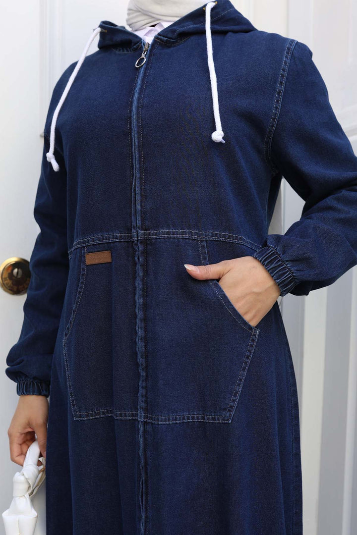 BNG Women Kapüşonlu Kot Kap Lacivert 1101 - Longueuil