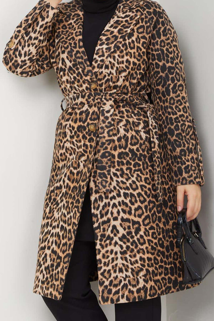 BNG Women Leopar Baskılı Kaşe Kaban Leopar 4911 - Sugar Land