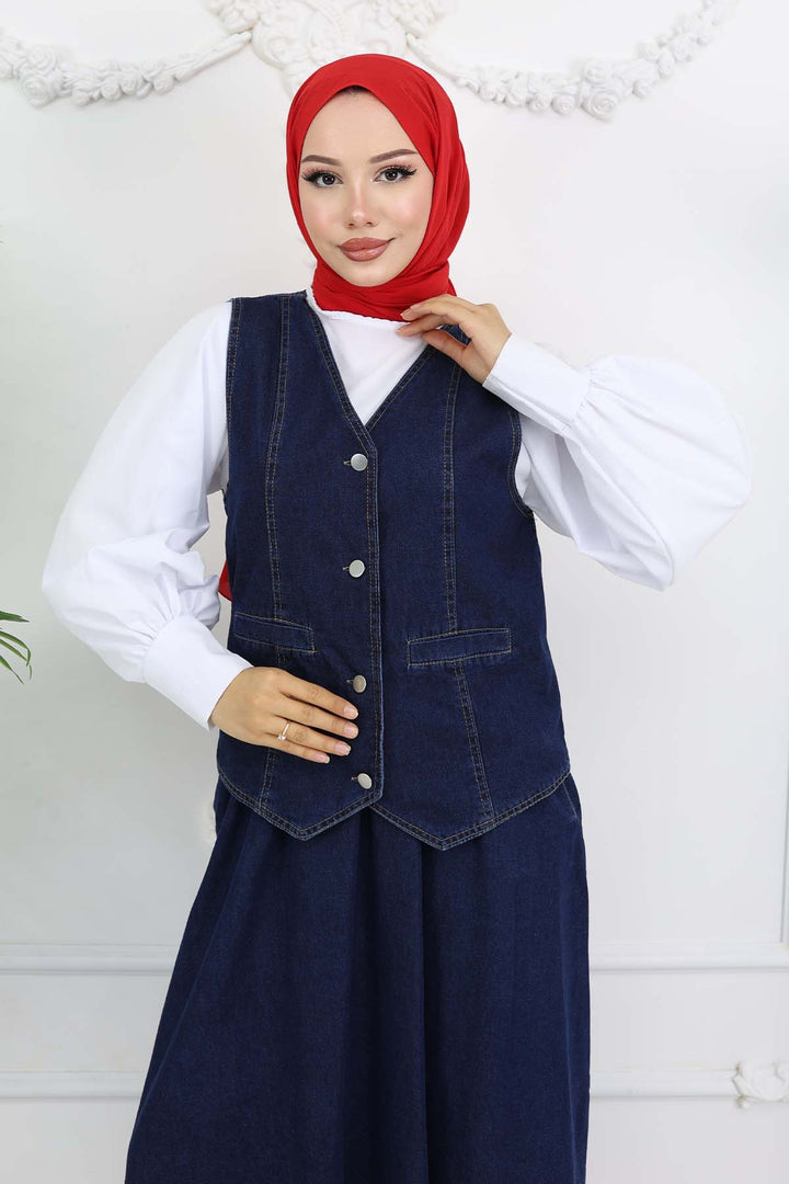 BNG Women Kot Yelekli Etekli Takım Lacivert 2186 - North Hempstead