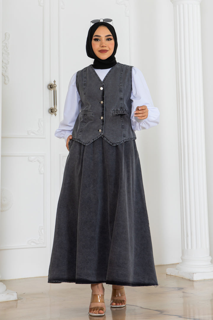 BNG Women Kot Yelekli Etekli Takım Siyah 2186 - Pesaro