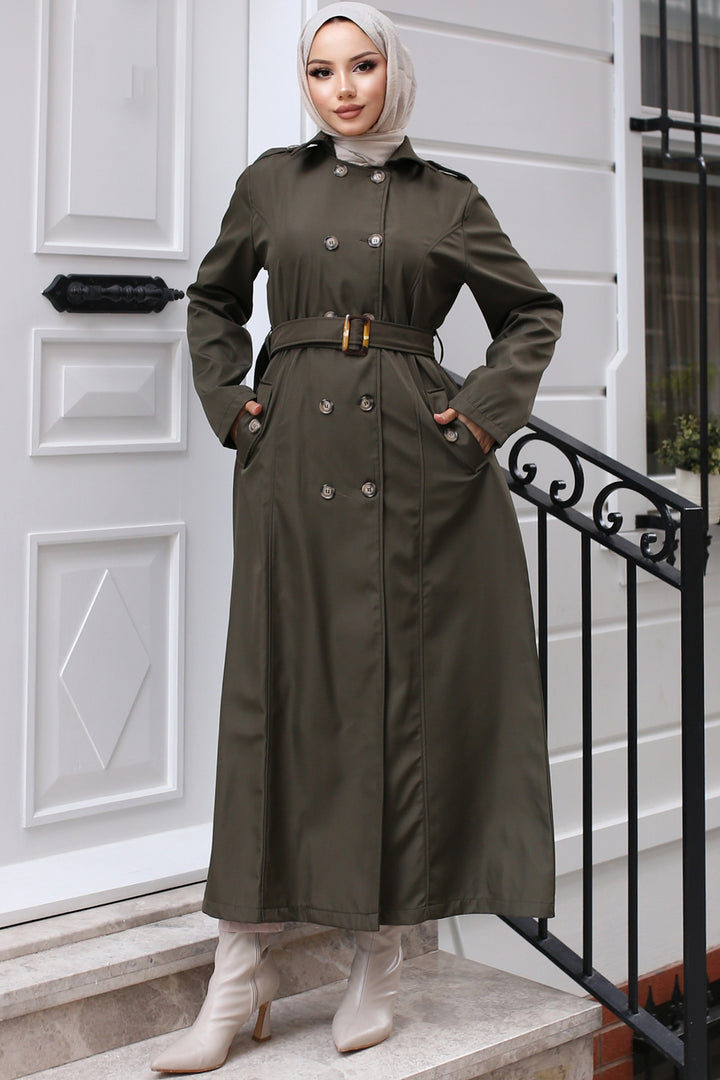 BNG Women Belted Trench Coat Khaki - La Puente