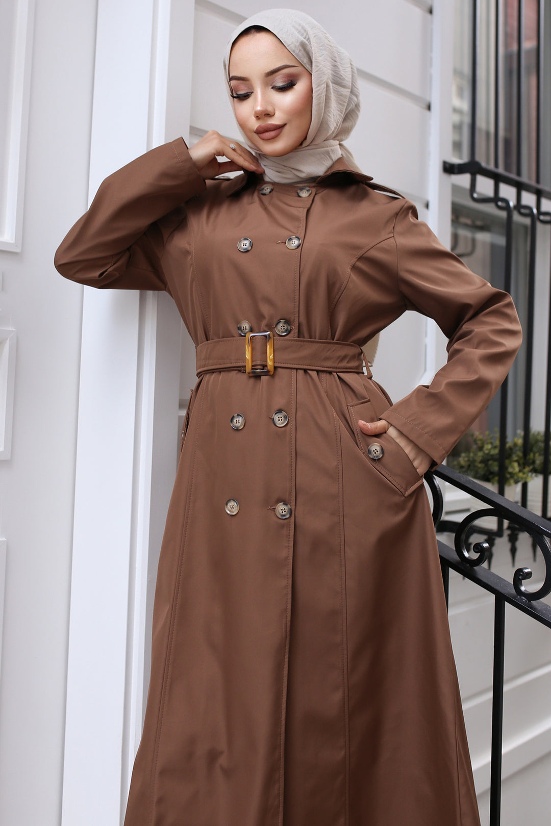 BNG Women Belted Trench Coat Tan - Erith