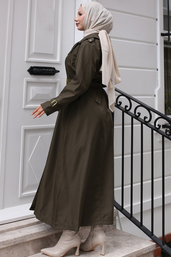 BNG Women Belted Hijab Trench Coat Khaki - San Felipe del Progreso