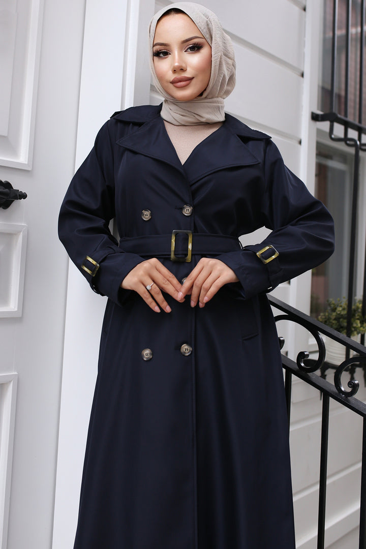 BNG Women Belted Hijab Trench Coat Navy - Edgware