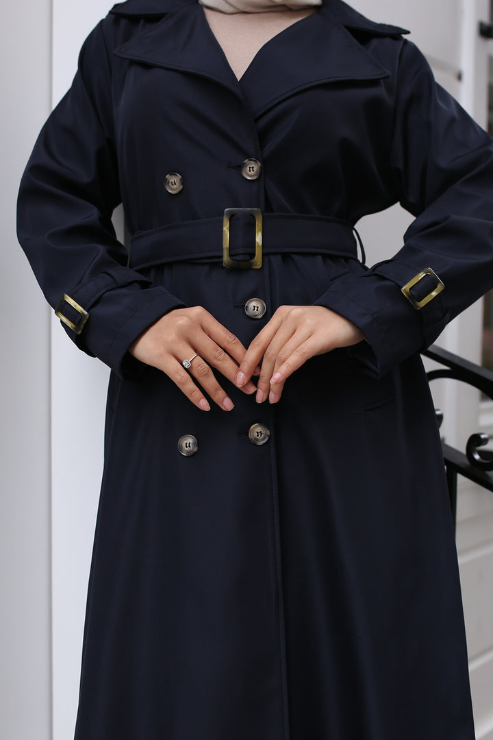 BNG Women Belted Hijab Trench Coat Navy - Edgware